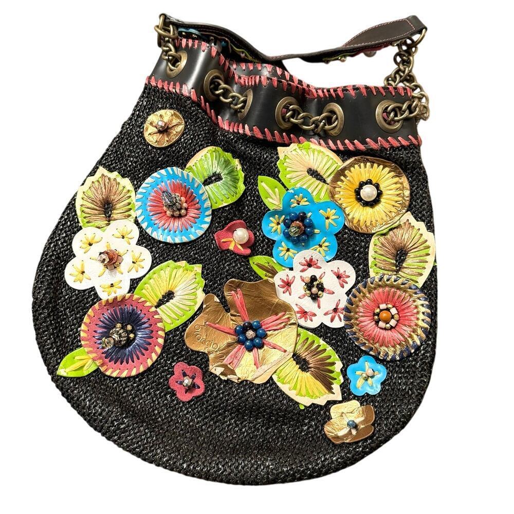 Vintage Y2K Tua Braccialini Collectors Shoulder Bag Vibrant Handbag Floral Pearl - Picture 2 of 16